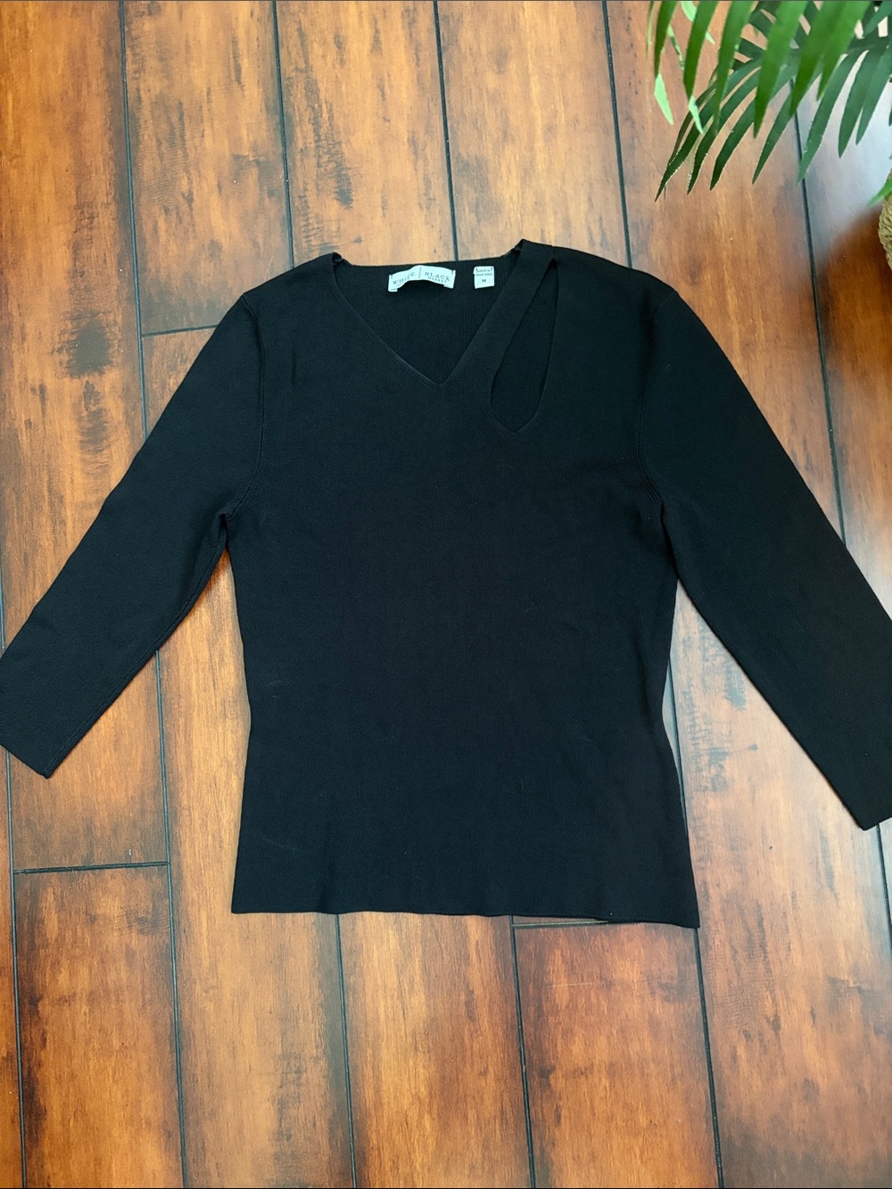 White House Black Market Black V-Neck Sweater with Cutout
